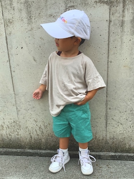 「Calvin Klein（カルバン・クライン）のアイテム（帽子）」を使った、HRK ma3さん（キッズ・90cm）の夏コーディネート
