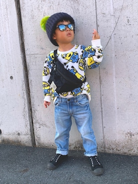 「RADCHAP（ラッドチャップ）のアイテム（スニーカー）」を使った、HRK ma3さん（キッズ・100cm）の冬コーディネート