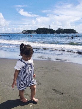 「海」｜「アイテム（オールインワン・サロペット）」を使った、𝕟𝕠𝕟さん（キッズ・80cm）の夏コーディネート