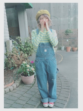 「マスタードイエロー」｜「アイテム（レッド系）」を使った、けろぴさん（レディース・153cm）の冬コーディネート