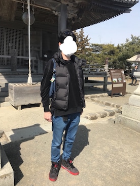 「NANO universe（ナノユニバース）のアイテム（ダウンベスト）」を使った、マドンさんさん（メンズ・175cm）の春コーディネート