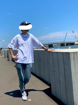 「BASECONTROL（ベースコントロール）のアイテム（帽子）」を使った、マドンさんさん（メンズ・175cm）の夏コーディネート