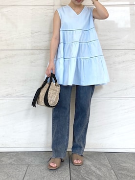 「Moname（モナーム）のアイテム（パンツ）」を使った、アコさん（レディース・148cm）の夏コーディネート