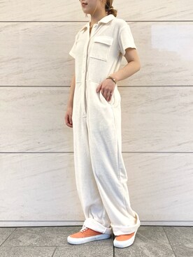 「コラボ」｜「アイテム（オールインワン・サロペット）」を使った、アコさん（レディース・148cm）の夏コーディネート