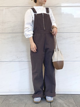 「レースブラウス」｜「アイテム（サロペット/オーバーオール）」を使った、アコさん（レディース・148cm）の夏コーディネート