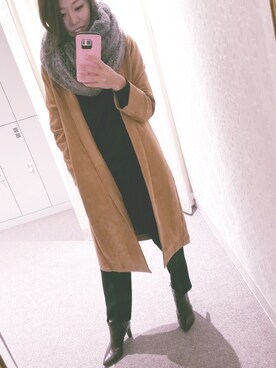 「スヌード」｜「アイテム（ノーカラージャケット）」を使った、miさん（レディース・156cm）の秋コーディネート