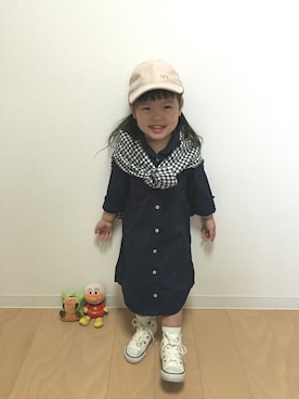 「UNIQLO（ユニクロ）のアイテム（シャツワンピース）」を使った、hitoたまさん（キッズ・100cm）の春コーディネート