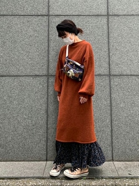 「ロングニット」｜「アイテム（ワンピース/ドレス）」を使った、Million Caratsさん（レディース・153cm）の冬コーディネート