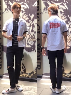 「hystericglamour」｜「アイテム（スリッポン）」を使った、endyさん（メンズ・177cm）の夏コーディネート