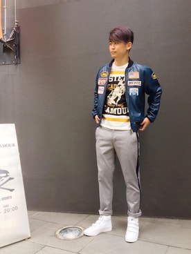 「hystericglamour」｜「アイテム（ライダースジャケット）」を使った、endyさん（メンズ・177cm）の秋コーディネート