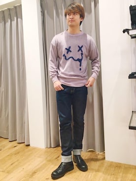 「シャギー」｜「アイテム（スウェット）」を使った、endyさん（メンズ・177cm）の冬コーディネート