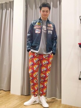 「レーシングジャケット」｜「アイテム（ライダースジャケット）」を使った、endyさん（メンズ・177cm）の冬コーディネート