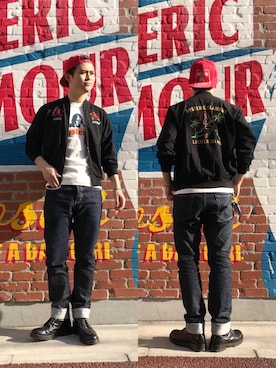 「HYSTERIC GLAMOUR（ヒステリックグラマー）のHYS WHISKY柄 刺繍キャップ（キャップ）」を使った、endyさん（メンズ・177cm）の春コーディネート