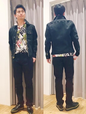 「レーヨンシャツ」｜「アイテム（デニムジャケット）」を使った、endyさん（メンズ・177cm）の春コーディネート