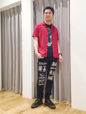 「刺繍」｜「アイテム（モカシン/デッキシューズ）」を使った、endyさん（メンズ・177cm）の春コーディネート