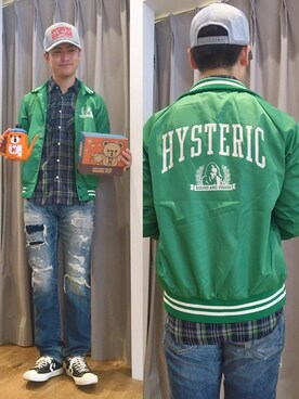 「半袖シャツ」｜「アイテム（スタジャン）」を使った、endyさん（メンズ・177cm）の秋コーディネート