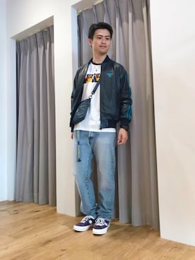 「刺繍」｜「アイテム（ジャージ）」を使った、endyさん（メンズ・177cm）の秋コーディネート