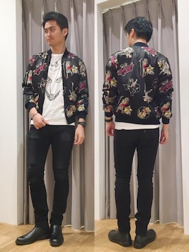 「モノトーンコーデ」｜「アイテム（スカジャン）」を使った、endyさん（メンズ・177cm）の秋コーディネート