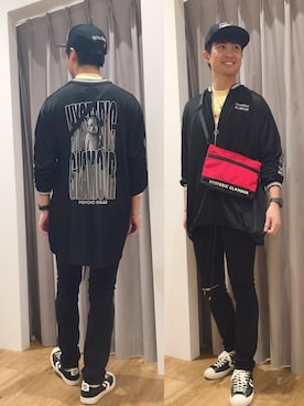 「HYSTERIC GLAMOUR（ヒステリックグラマー）のHYS WHISKY柄 刺繍キャップ（キャップ）」を使った、endyさん（メンズ・177cm）の秋コーディネート