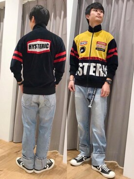 「レーシングジャケット」｜「アイテム（デニムパンツ）」を使った、endyさん（メンズ・177cm）の秋コーディネート