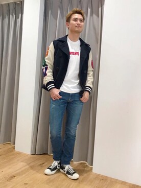 「ワッペン」｜「アイテム（その他アウター）」を使った、endyさん（メンズ・177cm）の秋コーディネート