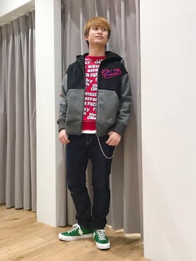 「メルトン」｜「アイテム（ブルゾン）」を使った、endyさん（メンズ・177cm）の冬コーディネート