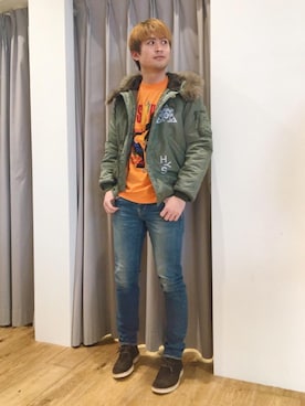 「N-2B」｜「アイテム（ブルゾン）」を使った、endyさん（メンズ・177cm）の冬コーディネート