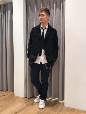 「HYSTERIC GLAMOUR（ヒステリックグラマー）のアイテム（ピーコート）」を使った、endyさん（メンズ・177cm）の冬コーディネート
