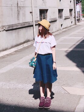 「アイテム（ブーツ、パープル系）」を使った、Wan さん（レディース・145cm）の秋コーディネート