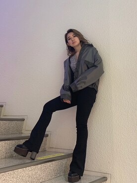 「ENVYM（アンビー）のスウィッチングステッチブーツ（ブーツ）」を使った、HITOMIさん（レディース・151cm）の秋コーディネート