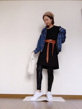 「ゆるカジ」｜「アイテム（ハンチング/ベレー帽）」を使った、asaminさん（レディース・162cm）の冬コーディネート
