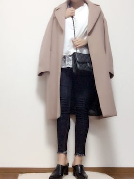 「IENA」｜「アイテム（チェスターコート）」を使った、asaminさん（レディース・162cm）の冬コーディネート