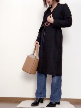 「ラウンドバッグ」｜「アイテム（ステンカラーコート）」を使った、asaminさん（レディース・162cm）の冬コーディネート