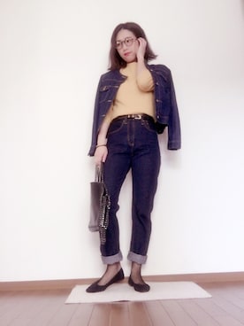 「リブT」｜「アイテム（ノーカラージャケット）」を使った、asaminさん（レディース・162cm）の春コーディネート