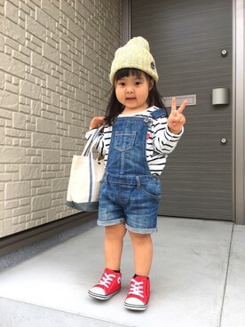 「オールスター」｜「アイテム（サロペット/オーバーオール）」を使った、あんずさん（キッズ・90cm）の秋コーディネート