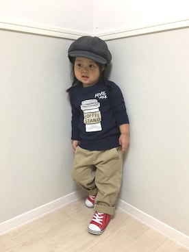 「no brand（ノーブランド）のアイテム（キャスケット）」を使った、あんずさん（キッズ・90cm）の秋コーディネート