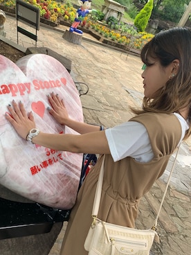 「アイテム（つなぎ/オールインワン、ベージュ系）」を使った、Rina Shimizuさん（レディース・160cm）の夏コーディネート