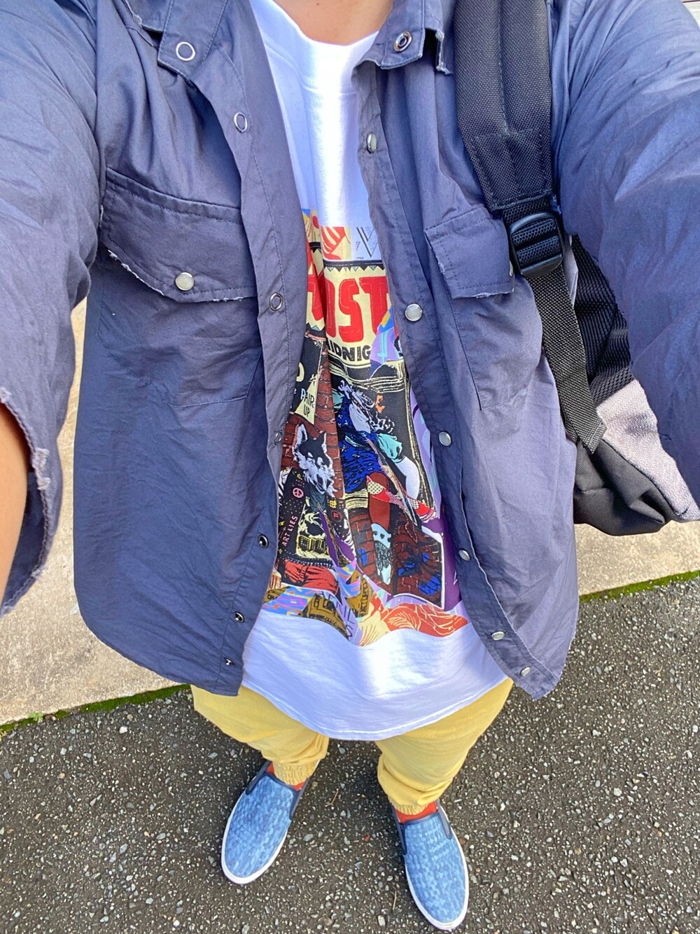 「介護、今日のコーデ、春夏コーデ」｜「UNIQLOのアイテム（Tシャツ/カットソー、ホワイト系）」を使った、うままさん（メンズ・172cm）の夏コーディネートの1枚目の写真