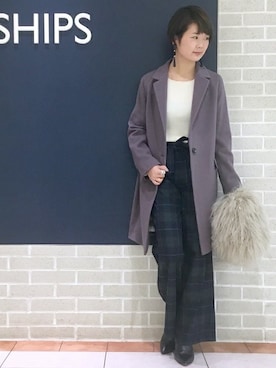 「SHIPS for women」｜「アイテム（チェスターコート）」を使った、西岡さん（レディース・162cm）の秋コーディネート