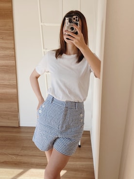 「UNIQLO（ユニクロ）のスーピマコットンリブクルーネックT（半袖）（Tシャツ/カットソー）」を使った、tsubame さん（レディース・157cm）の春コーディネート