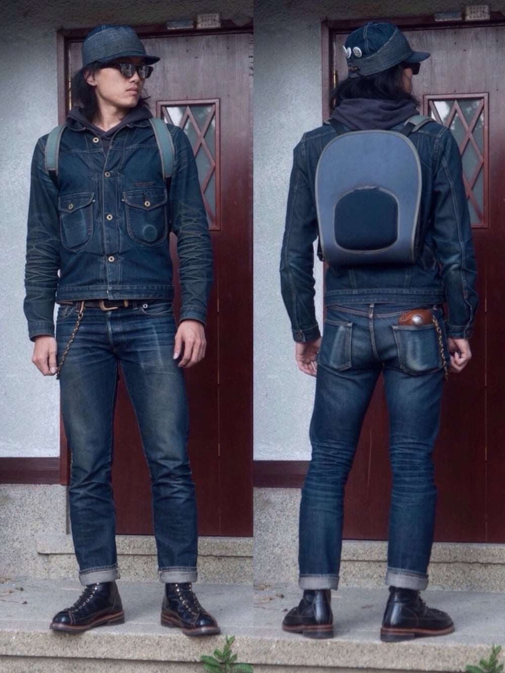 「デニム色落ち、デニム、denimondenim、Faded Glory、uniqlo slim-fit牛仔褲」｜「RISING SUN &Co.のアイテム（デニムジャケット、ブルー系）」を使った、金旺さん（メンズ・179cm）の冬コーディネートの1枚目の写真