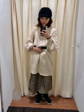 naruさんの「・花柄ロングギャザースカート ●＊」を使ったコーディネート