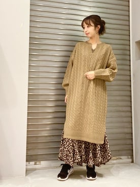 「キーネック」｜「アイテム（ワンピース/ドレス）」を使った、naruさん（レディース・154cm）の秋コーディネート