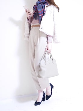 「OVoVO（オーヴォ）のアイテム（ノーカラージャケット）」を使った、Kumiさん（レディース・165cm）の冬コーディネート