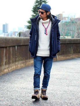 「galvanize（ガルヴァナイズ）のアイテム（パンツ）」を使った、アッキーさん（メンズ・166cm）の冬コーディネート