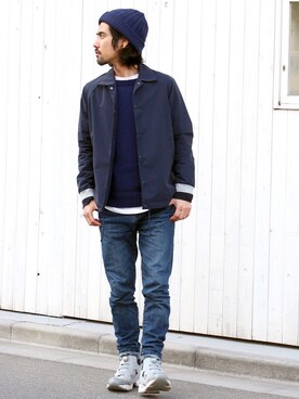 「koe（コエ）のアイテム（ブルゾン）」を使った、アッキーさん（メンズ・166cm）の春コーディネート