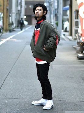 「アイラブCONVERSE」｜「アイテム（MA-1）」を使った、アッキーさん（メンズ・165cm）の冬コーディネート