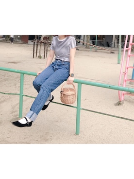 「SVEC（シュベック）のカンフーシューズ kung fu Shoes / ストラップパンプス（バレエシューズ）」を使った、にもこさん（レディース・159cm）の夏コーディネート