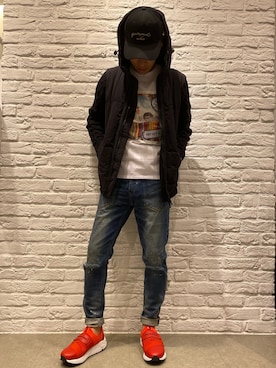 「1piu1uguale3 RELAX（ウノピュウノウグァーレトレリラックス）のアイテム（帽子）」を使った、TANASORAさん（メンズ・173cm）の秋コーディネート