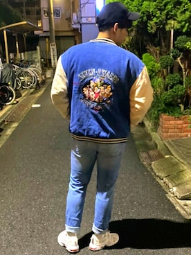 「アメカジスタイル」｜「アイテム（スタジャン）」を使った、かずきよさん（メンズ・180cm）の秋コーディネート